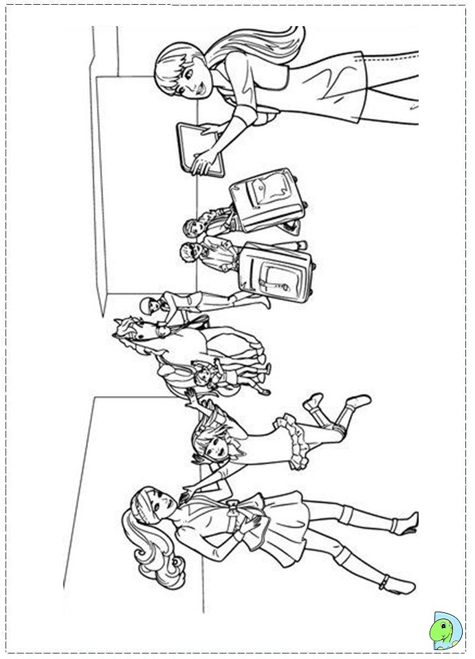 Barbie and her sisters in a Pony Tale, coloring Barbie- DinoKids.org